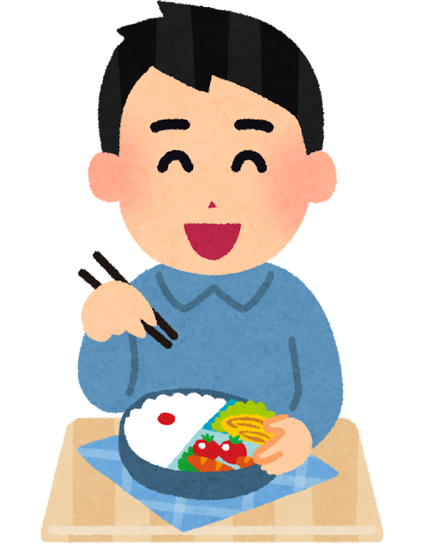 お弁当を食べる男性のイラスト